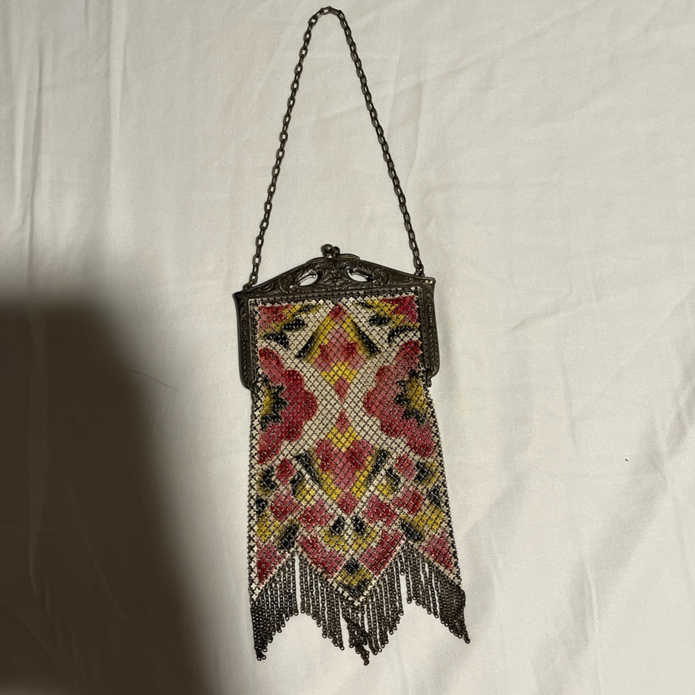Vintage Chainmail Clutch with Pink and Yellow Accents - Picture 6 of 16